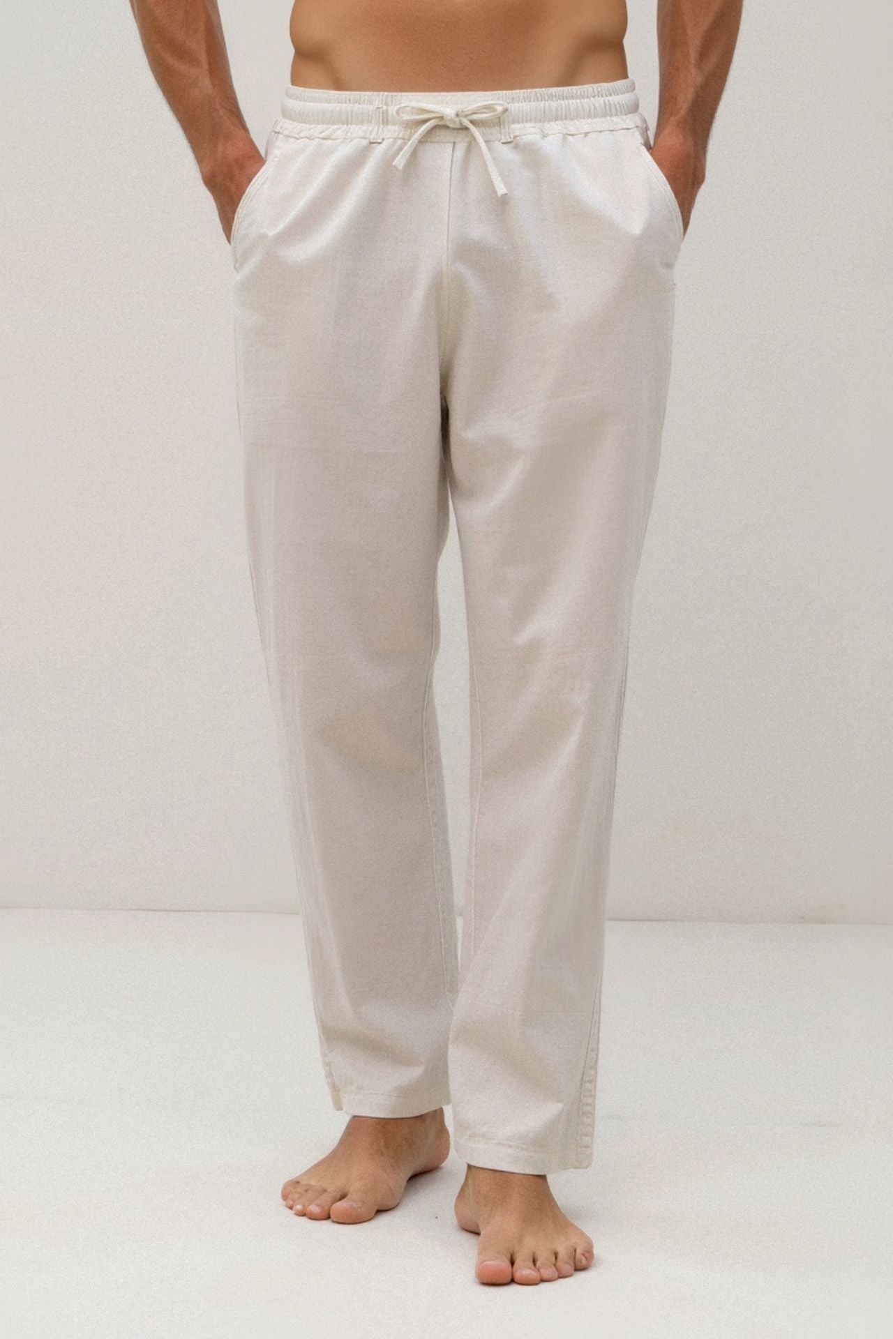 Pantalones con cordón de mezcla de algodón y lino VORO